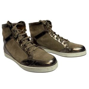 Jimmy Choo Brown and Metallic High-Top Sneakers
Size 38 1/2